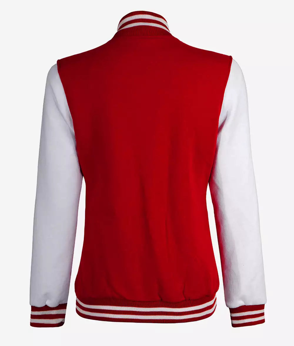 Women’s Red Letterman – White Sleeve Varsity Bomber