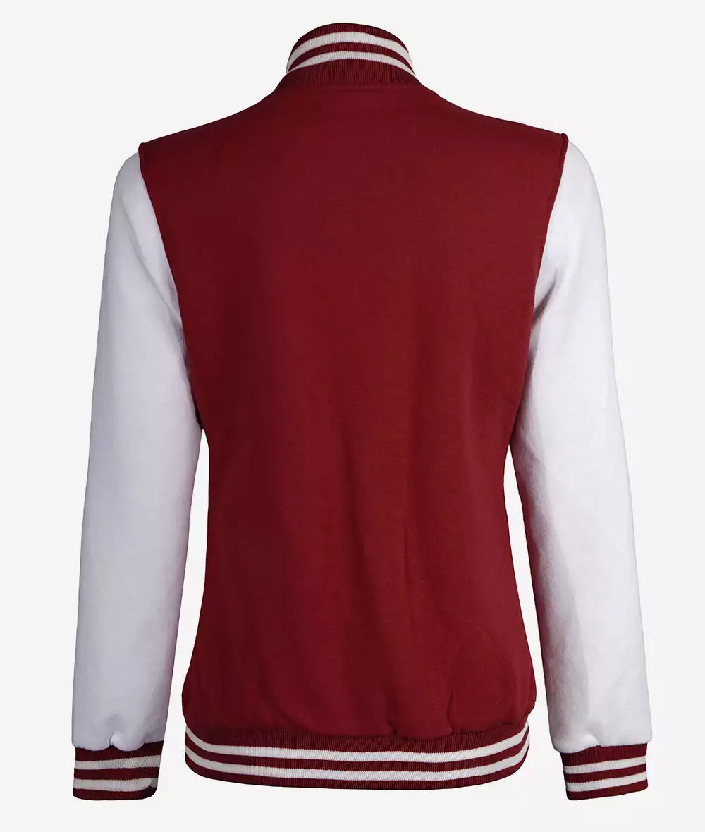 Womens Maroon Varsity with White Sleeves Jacket