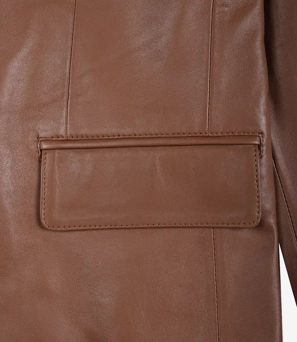 Mens Exclusive Two Button Real Leather Cognac Blazer