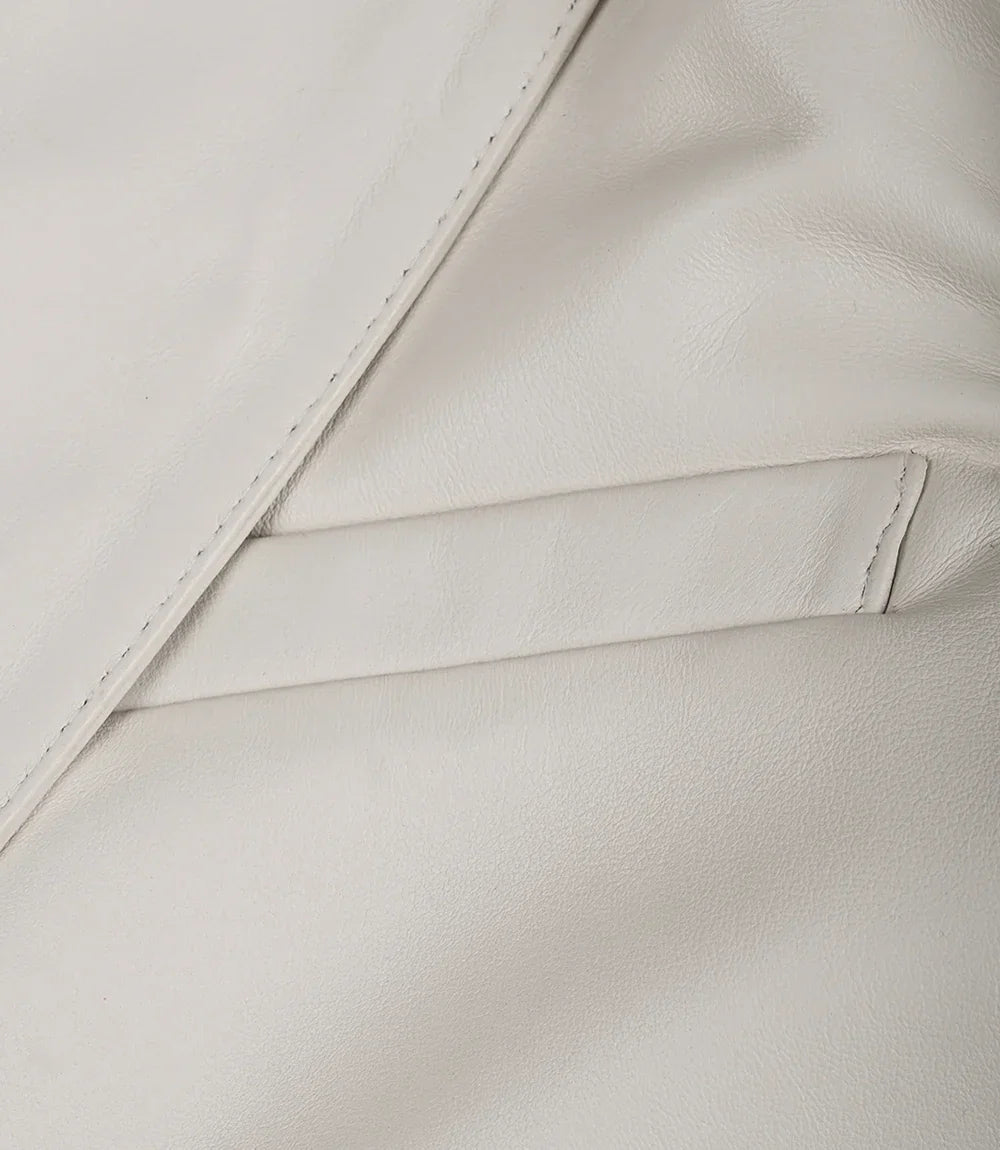 Men's Two Button Notch Lapel Off White Leather Blazer