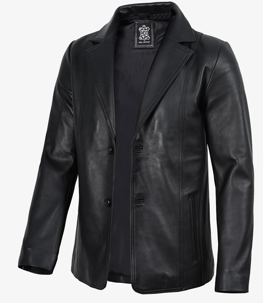 Men’s Black Real Leather Blazer Genuine Leather Jacket