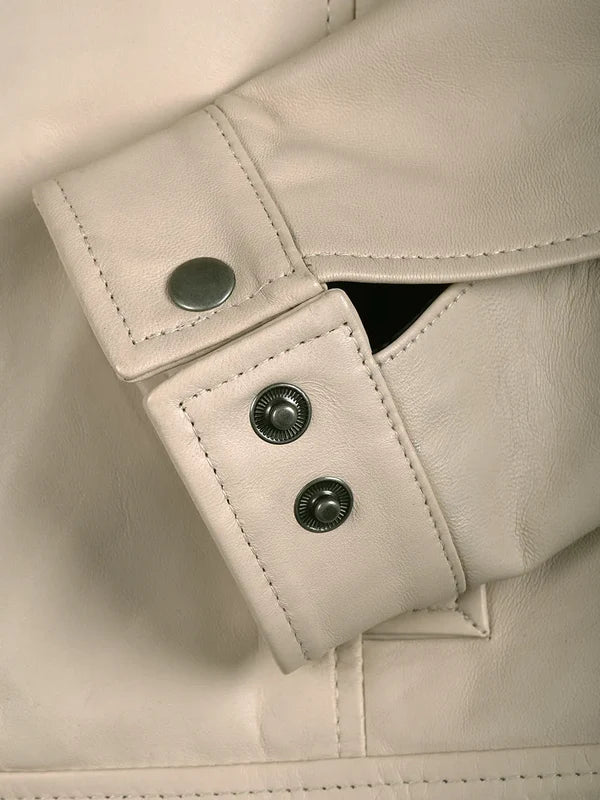 Men's Beige Real Leather Harrington Jacket