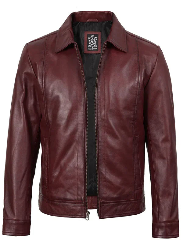 Men's Harrington Burgundy Real Leather Jacket