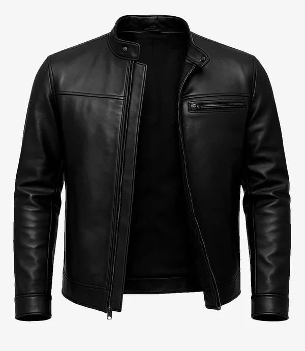 Bickford Mens Black Cafe Racer Real Leather Jacket