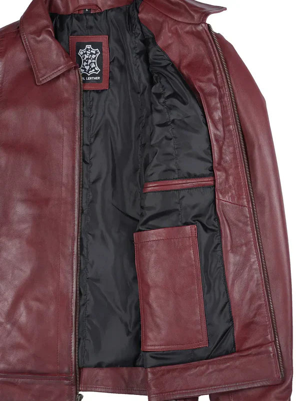 Men's Harrington Burgundy Real Leather Jacket