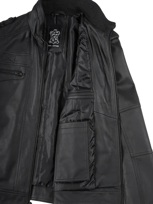 Tavares Men's Matte Black Biker Style Leather Jacket