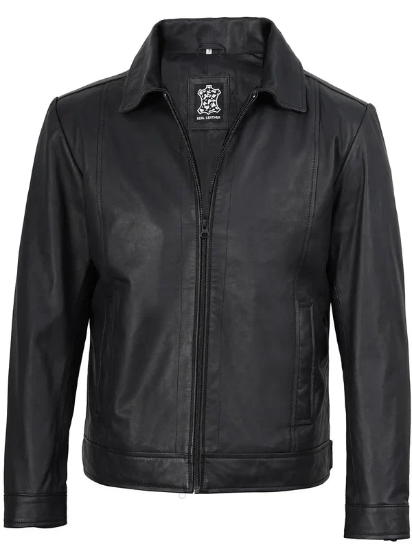 Men's Harrington Matte Black Real Leather Jacket