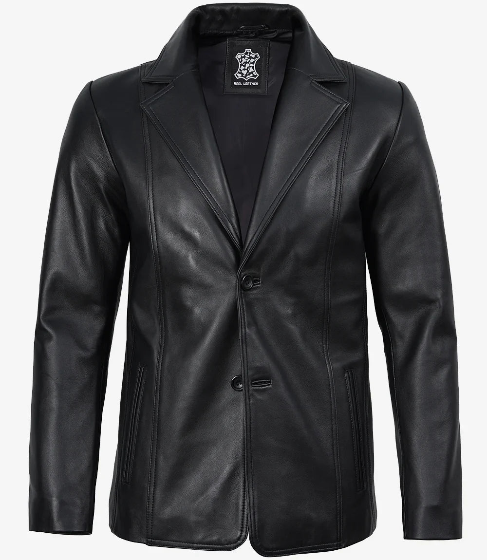 Men’s Black Real Leather Blazer Genuine Leather Jacket