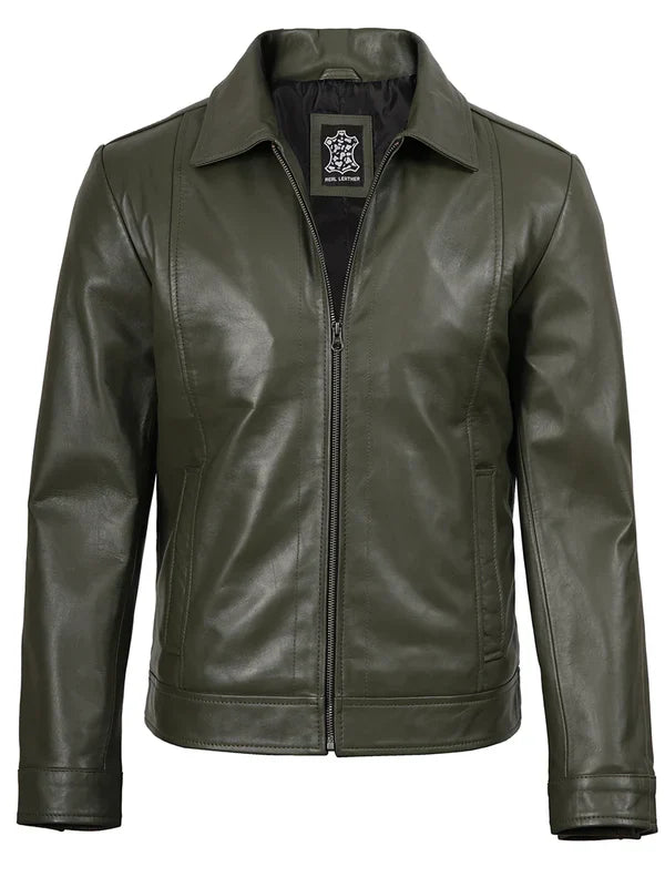 Men's Dark Green Harrington Leather Jacket