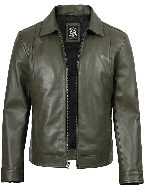Men's Dark Green Harrington Leather Jacket