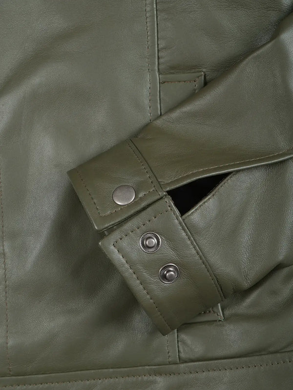 Men's Dark Green Harrington Leather Jacket