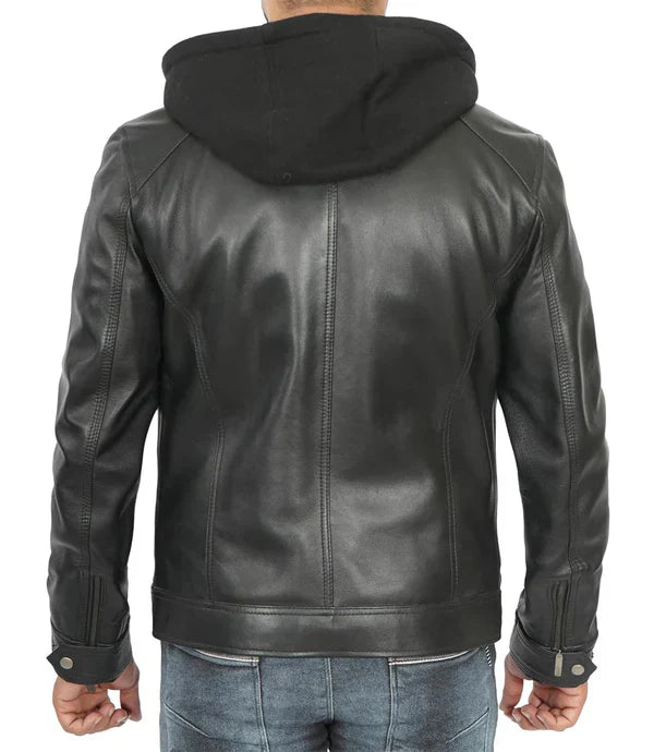 Merrill Men's Black Hooded Premium Leather Jacket