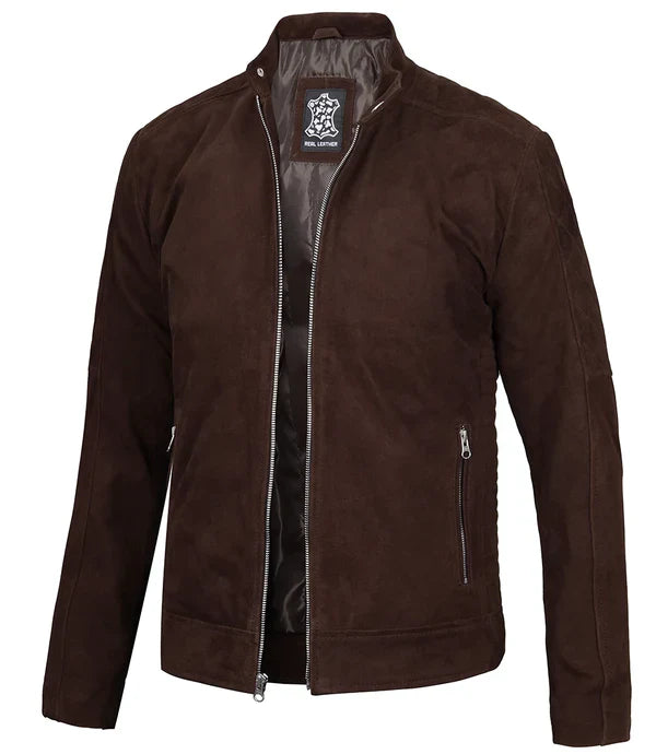 Miguel Men's Quilted Dark Brown Suede Jacket