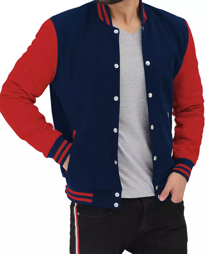 Men’s Red and Navy Blue Varsity Jacket – Baseball Style Bomber