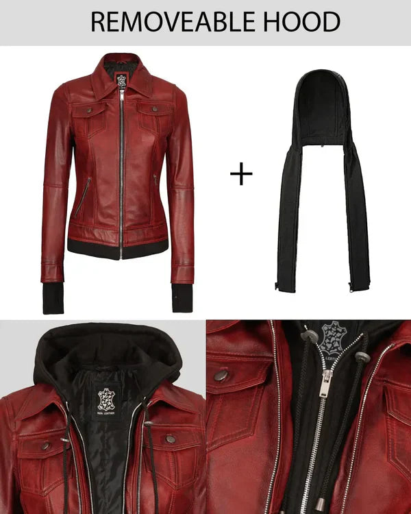 Tralee Women's Maroon Bomber Leather Jacket