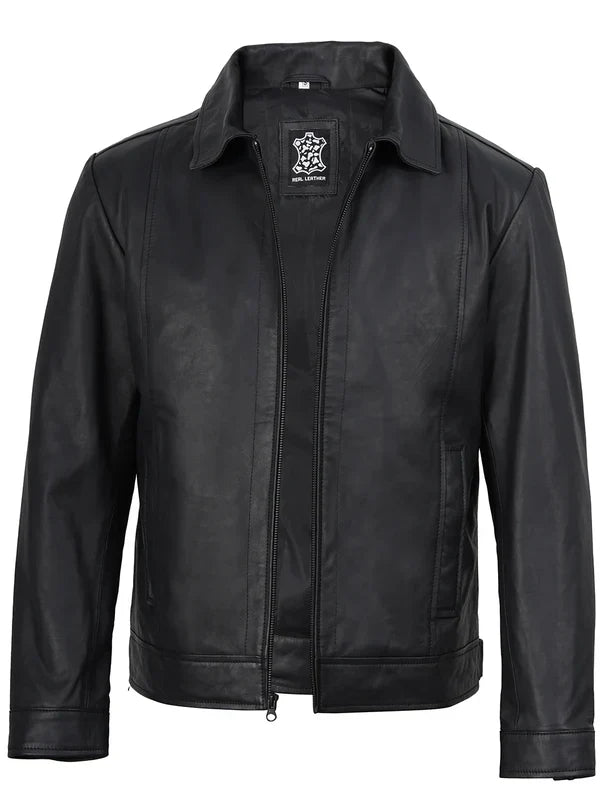 Men's Harrington Matte Black Real Leather Jacket