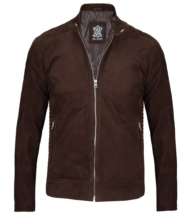 Miguel Men's Quilted Dark Brown Suede Jacket
