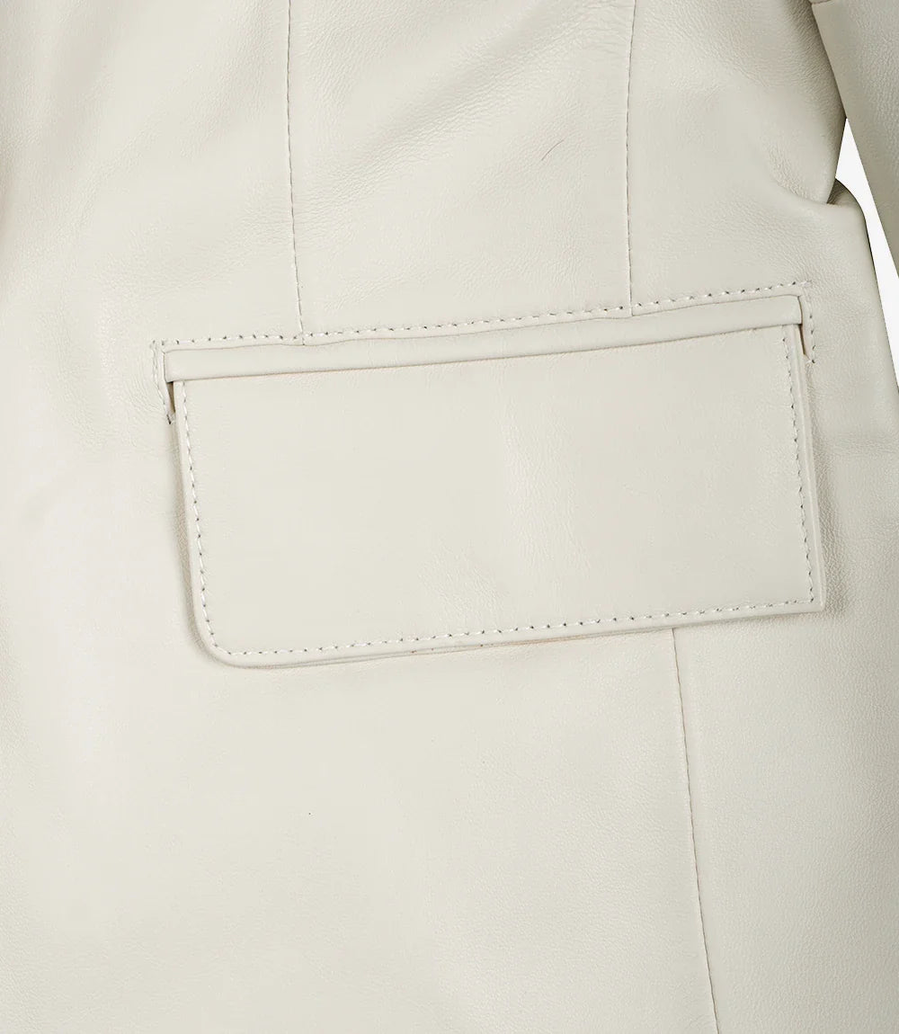 Womens Two Button Off White Leather Blazer