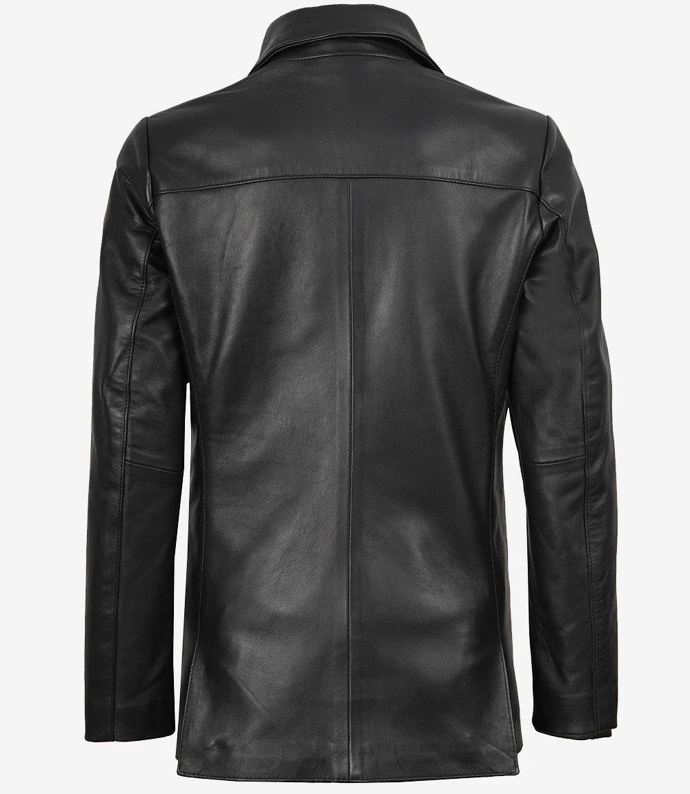 Womens Notch Lapel Black Leather Blazer Jacket