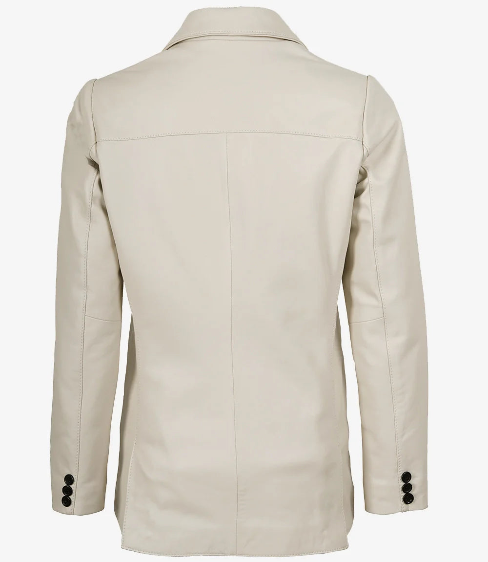 Womens Two Button Off White Leather Blazer