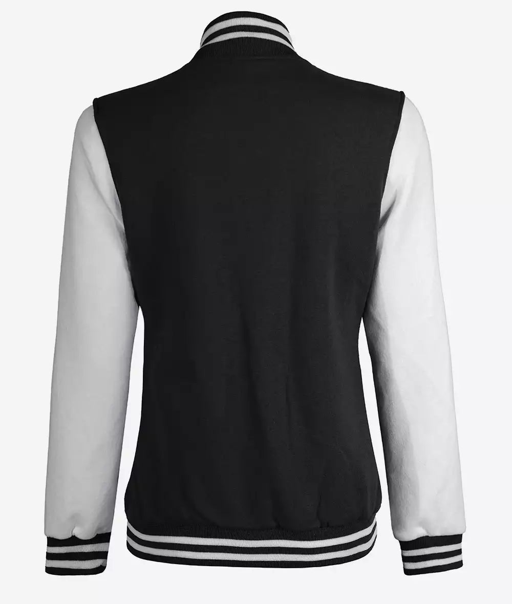 Women’s White and Black Varsity Jacket – Baseball Style Bomber