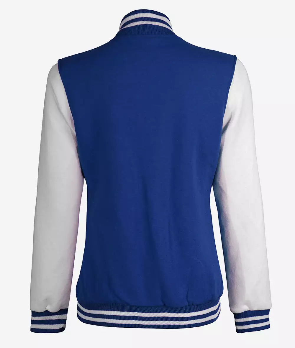 Women’s White and Royal Blue Varsity Jacket – Bomber