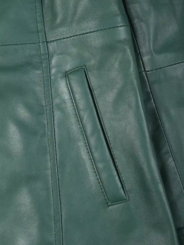 Kandis Women’s Premium Green Real Leather Car Coat