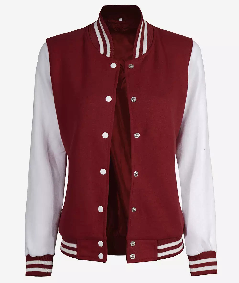 Womens Maroon Varsity with White Sleeves Jacket