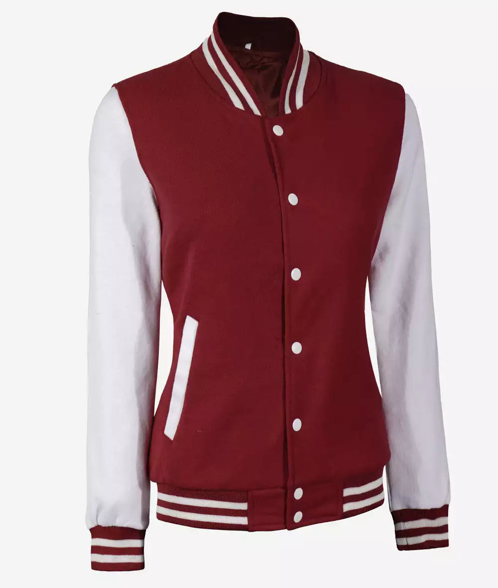 Womens Maroon Varsity with White Sleeves Jacket