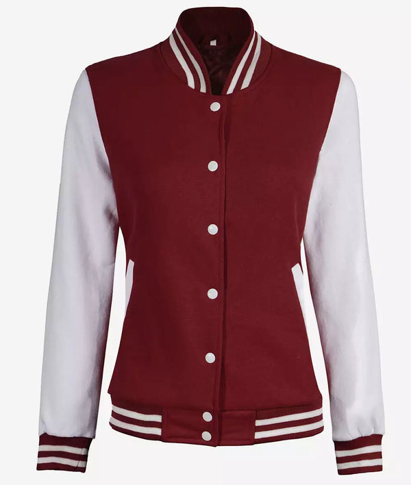 Womens Maroon Varsity with White Sleeves Jacket