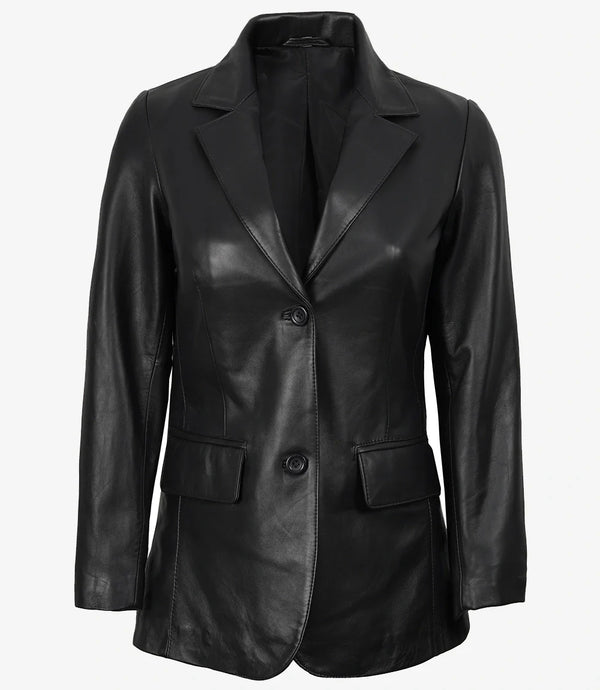 Shannon Women's Two Button Black Leather Blazer