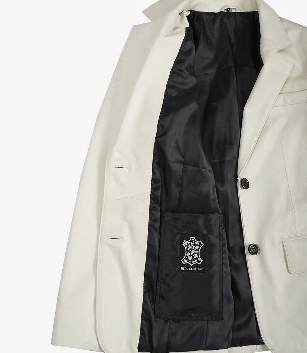Womens Two Button Off White Leather Blazer